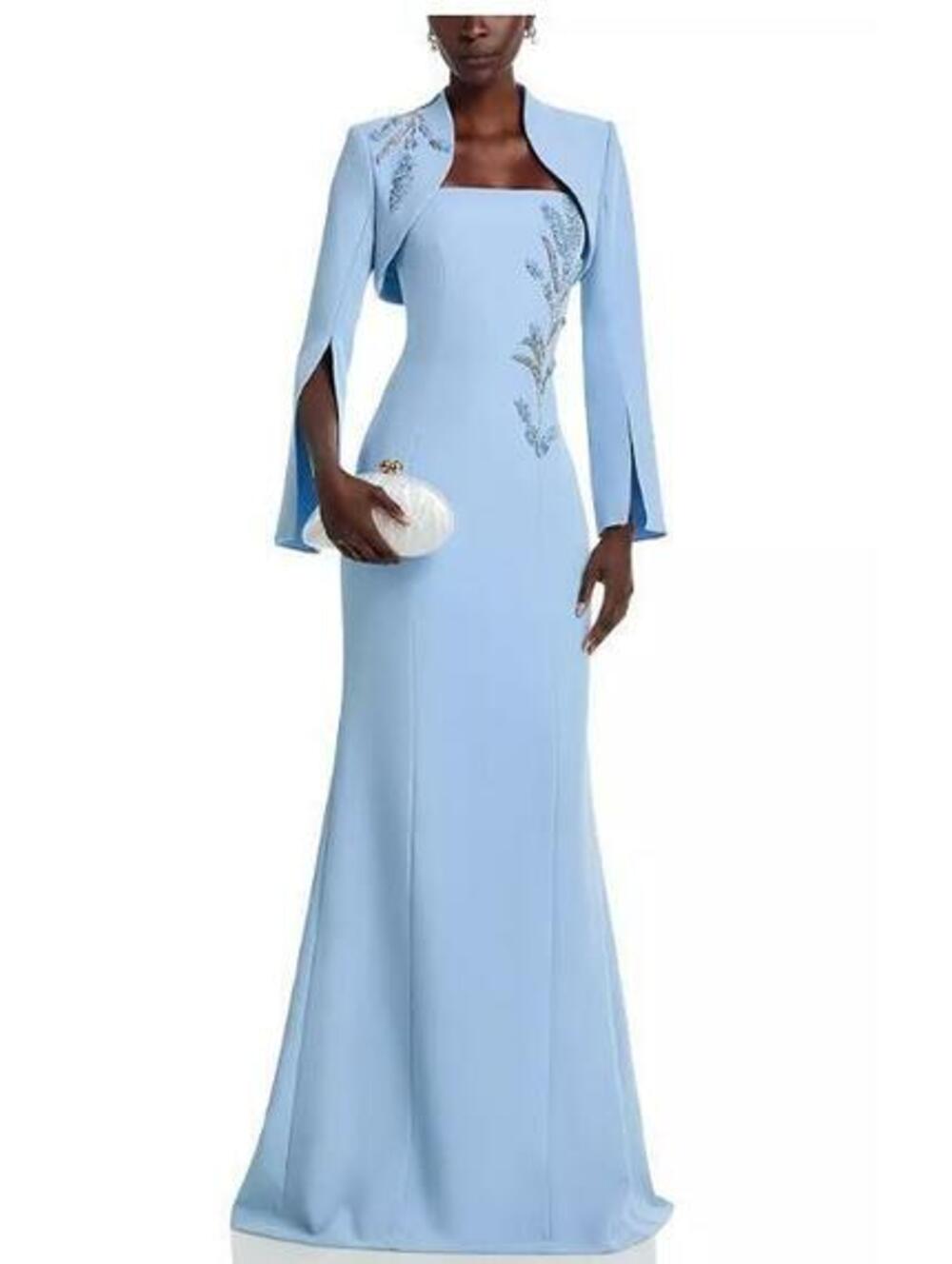 Teri Jon by Rickie Freeman Crepe Bead Trim Bolero & Strapless Gown